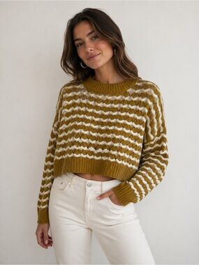 Simons Italien importation Wavy Knit Cropped Crew Sweater wool alpaca medium